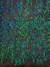 Esmeralda IRIDESCENT GREEN BLUE MERMAID Sequins on Mesh Lace Fabric by the Yard