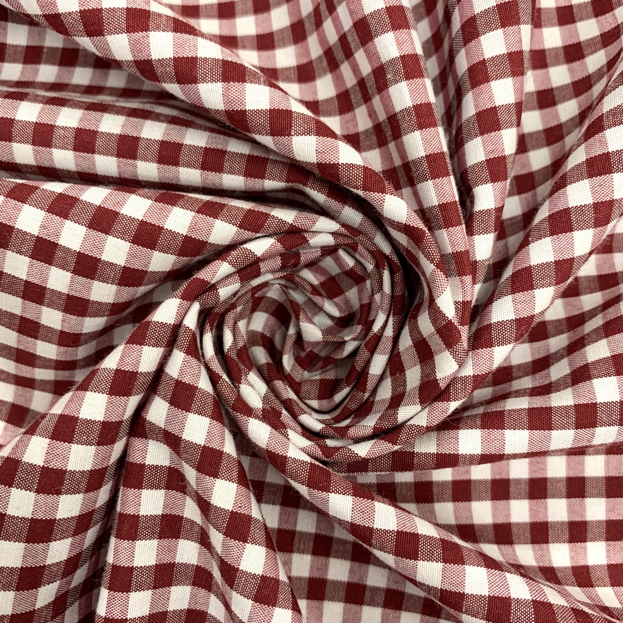 Carly BURGUNDY Mini Checkered Gingham Poly Cotton Fabric by the Yard