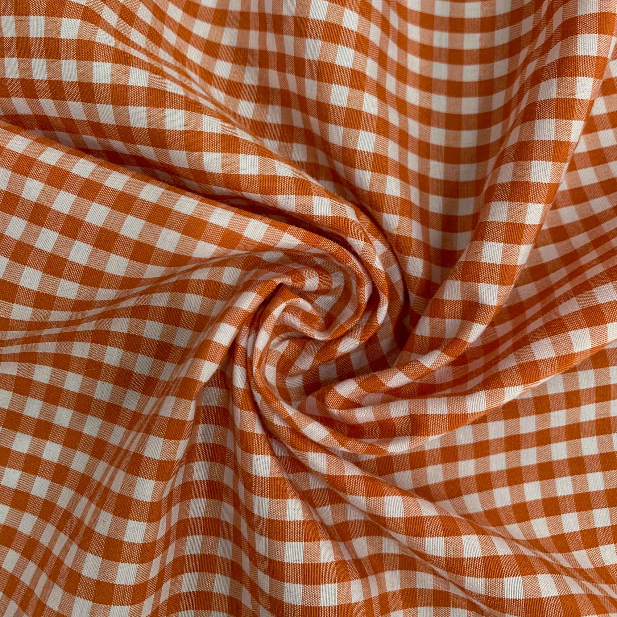 Carly ORANGE Mini Checkered Gingham Poly Cotton Fabric by the Yard