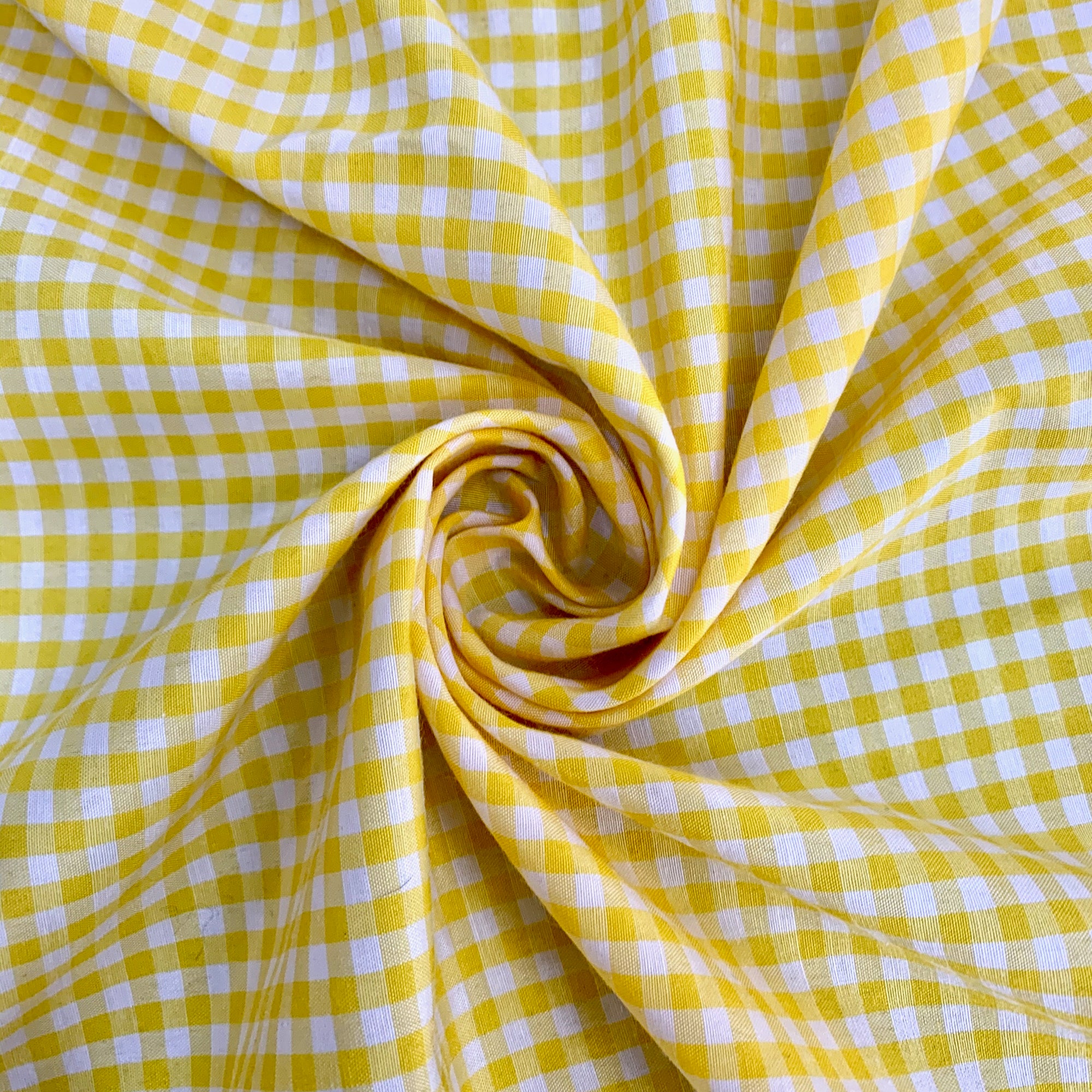 Carly YELLOW Mini Checkered Gingham Poly Cotton Fabric by the Yard