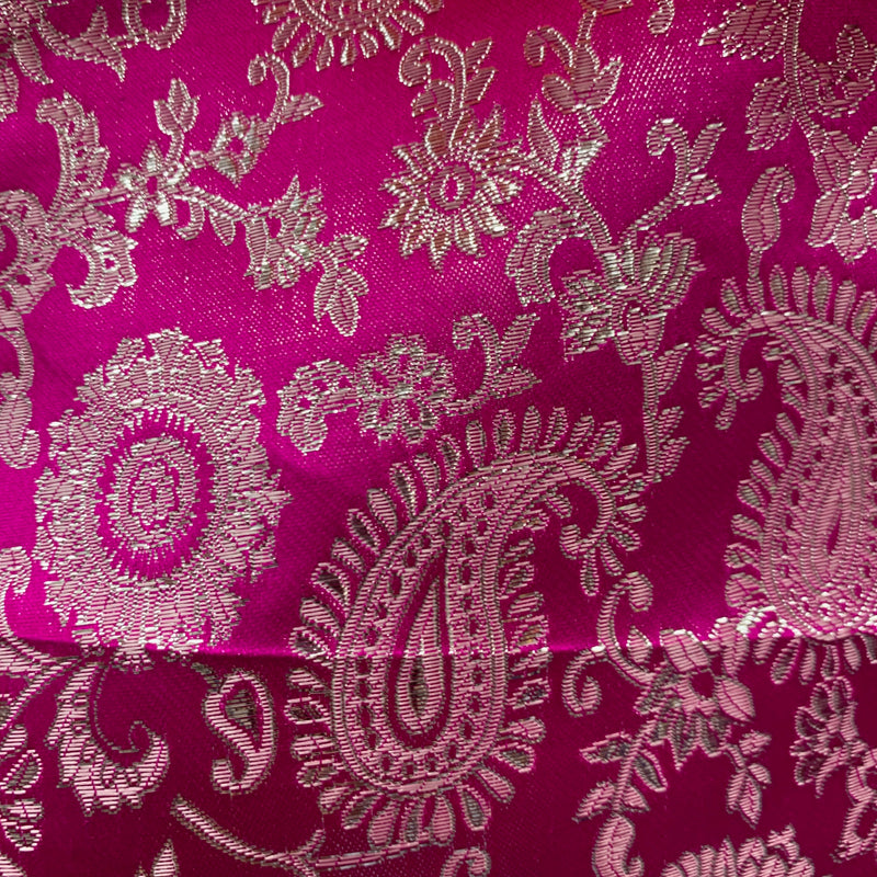 Holly FUCHSIA Paisley Floral Brocade Chinese Satin Fabric by the Yard