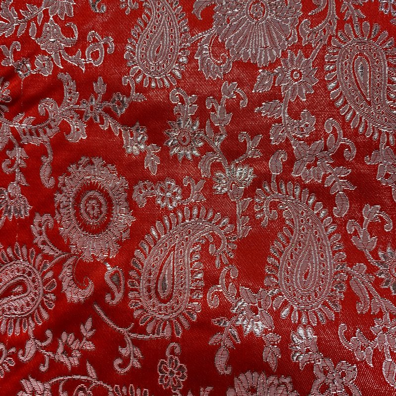 Holly RED Paisley Floral Brocade Chinese Satin Fabric by the Yard