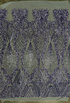 Francesca BLUE LAVENDER Vines and Diamonds Pattern Sequins on Light BLUE Mesh Lace Fabric by the Yard