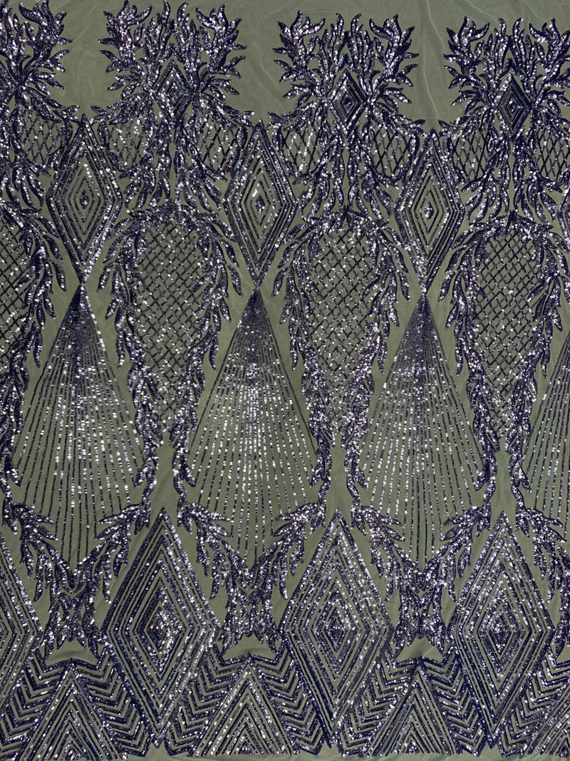 Francesca BLUE LAVENDER Vines and Diamonds Pattern Sequins on Light BLUE Mesh Lace Fabric by the Yard