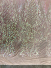 Francesca IRIDESCENT BLUSH PINK Vines and Diamonds Pattern Sequins on Mesh Lace Fabric by the Yard