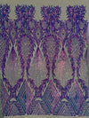 Francesca IRIDESCENT PURPLE Vines and Diamonds Pattern Sequins on NUDE Mesh Lace Fabric by the Yard