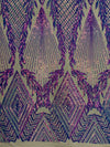 Francesca IRIDESCENT PURPLE Vines and Diamonds Pattern Sequins on NUDE Mesh Lace Fabric by the Yard