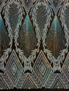 Francesca IRIDESCENT WHITE Vines and Diamonds Pattern Sequins on BLACK Mesh Lace Fabric by the Yard