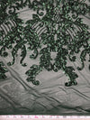 Angelica HUNTER GREEN Curlicues and Leaves Sequins on Mesh Lace Fabric by the Yard - 10132