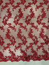Cristina BURGUNDY Polyester Floral Embroidery with Sequins on Mesh Lace Fabric