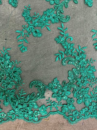 Cristina KELLY GREEN Polyester Floral Embroidery with Sequins on Mesh Lace Fabric