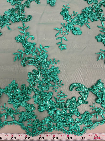 Cristina KELLY GREEN Polyester Floral Embroidery with Sequins on Mesh Lace Fabric