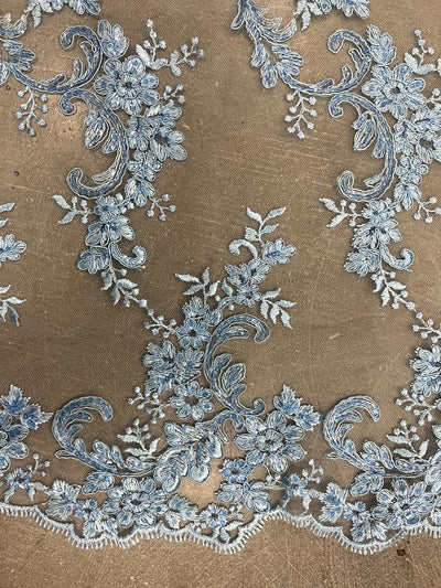 Cristina LIGHT BLUE Polyester Floral Embroidery with Sequins on Mesh Lace Fabric