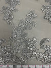 Cristina SILVER GREY Polyester Floral Embroidery with Sequins on Mesh Lace Fabric