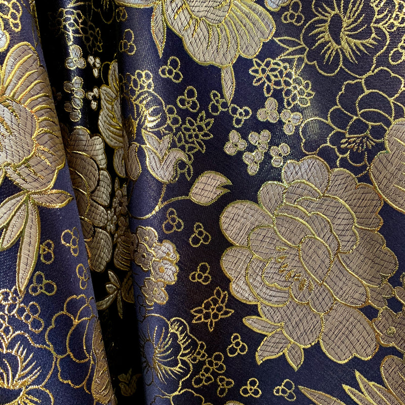 Juliet BLACK Floral Brocade Chinese Satin Fabric by the Yard