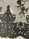 Teagan BLACK Damask Design Embroidered on Mesh Lace Fabric