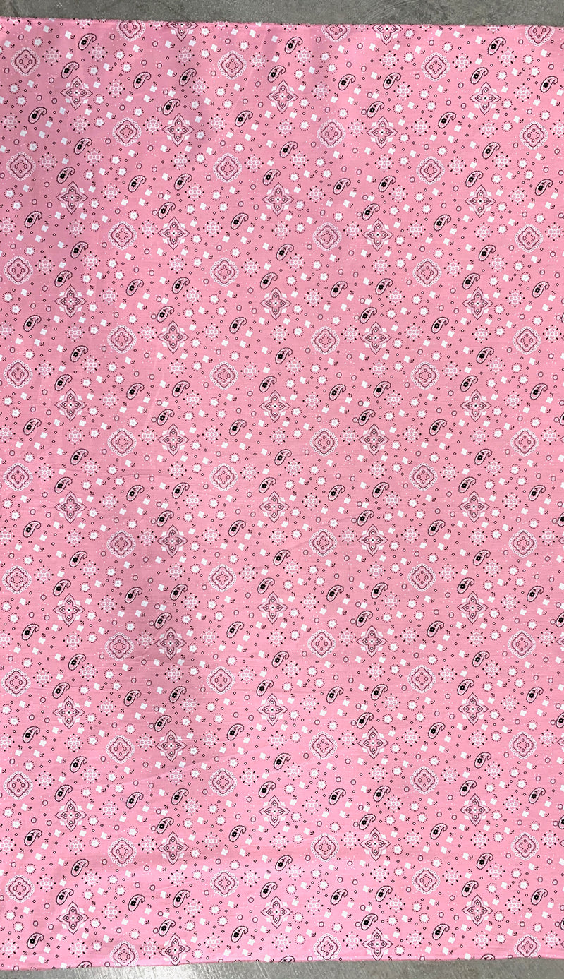 Annabella BLUSH PINK Paisley Floral Print Bandana Poly Cotton Fabric by the Yard - 10115