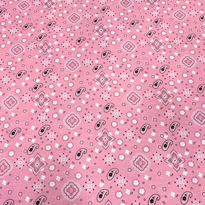 Annabella BLUSH PINK Paisley Floral Print Bandana Poly Cotton Fabric by the Yard - 10115