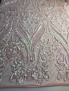 Alaina BLUSH PINK IRIDESCENT Curlicue Sequins on Mesh Lace Fabric by the Yard