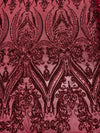 Alaina BURGUNDY Curlicue Sequins on Mesh Lace Fabric by the Yard