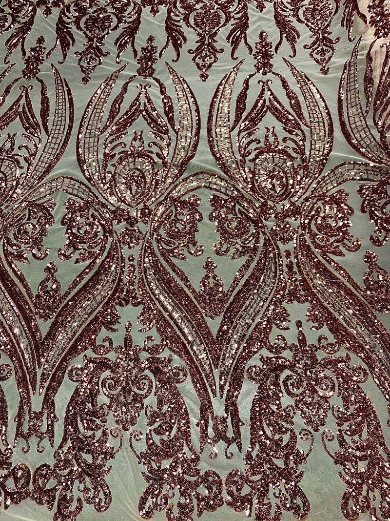 Alaina COPPER Curlicue Sequins on Mesh Lace Fabric by the Yard