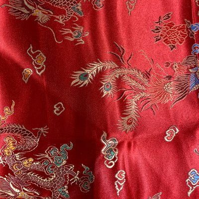 Hope DARK RED Dragon Brocade Chinese Satin Fabric by the Yard