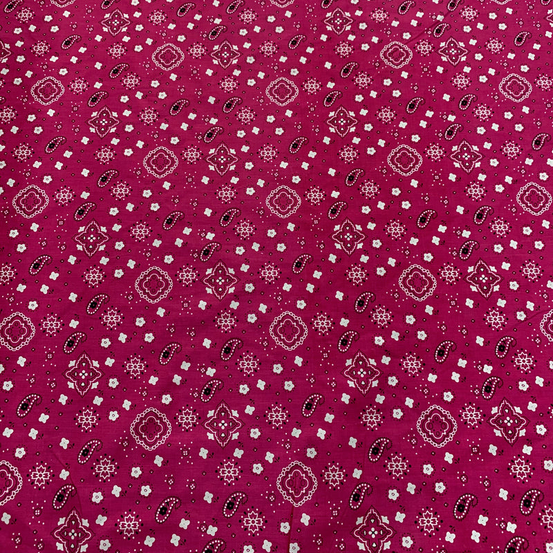 Annabella FUCHSIA Paisley Floral Print Bandana Poly Cotton Fabric by the Yard - 10115