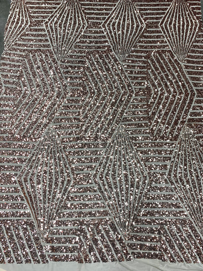 Thea ROSE GOLD Geometric Sequins Diamond & Stripes on CREAM Mesh Lace Fabric