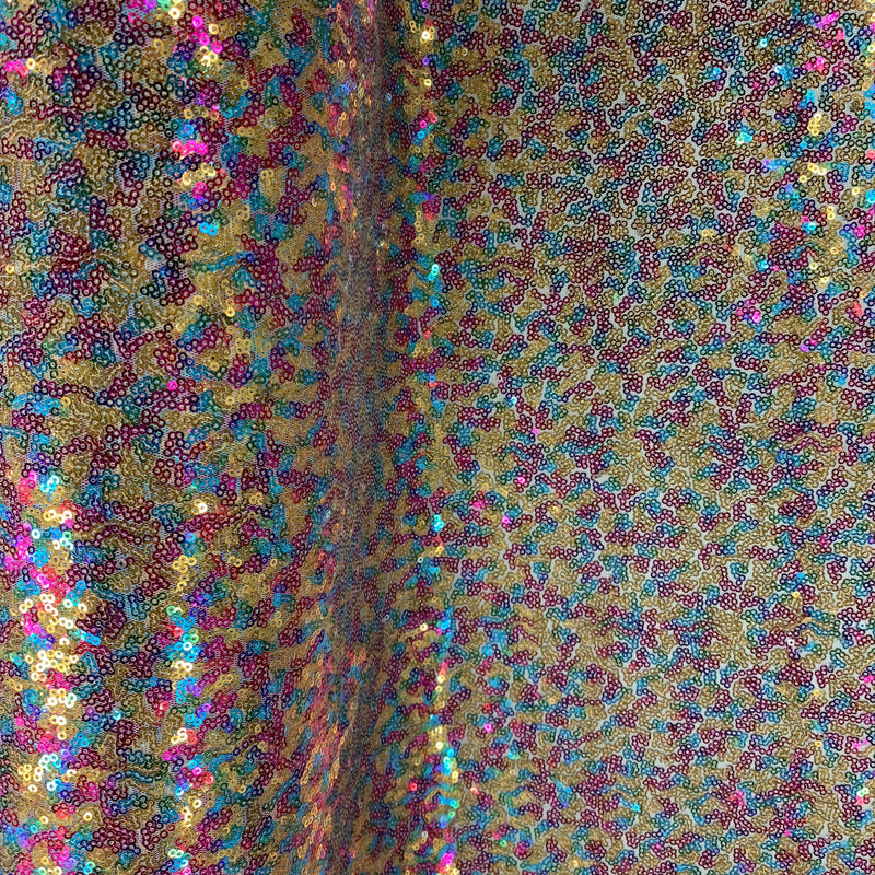 Leila GOLD RAINBOW Sequins on Mesh Fabric by the Yard