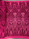 Alaina HOT PINK Curlicue Sequins on Mesh Lace Fabric by the Yard