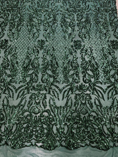 Phoebe HUNTER GREEN Sequins on Mesh Lace Fabric