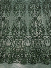 Phoebe HUNTER GREEN Sequins on Mesh Lace Fabric