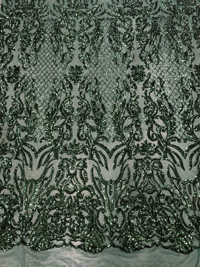 Phoebe HUNTER GREEN Sequins on Mesh Lace Fabric