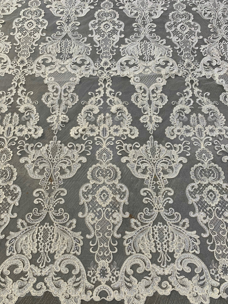 Vivian IVORY Polyester Embroidery with Sequins on Mesh Lace Fabric for Gown, Wedding, Bridesmaid, Prom