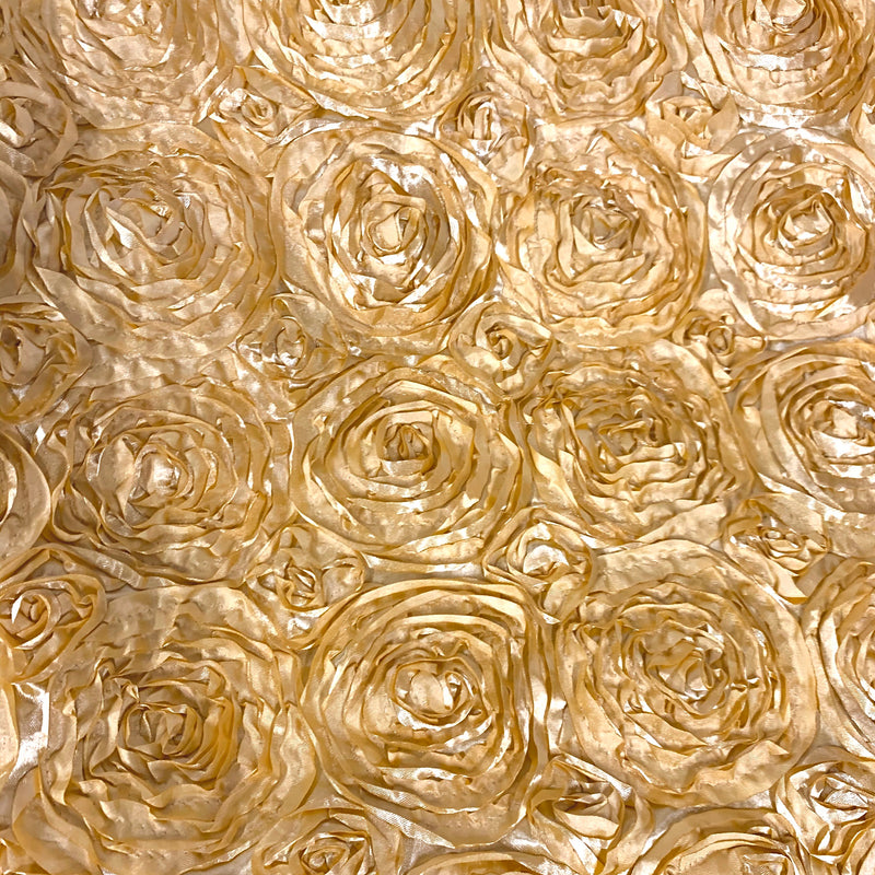 Paige GOLD 3D Floral Polyester Satin Rosette Fabric