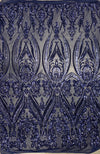 Alaina NAVY BLUE Curlicue Sequins on Mesh Lace Fabric by the Yard