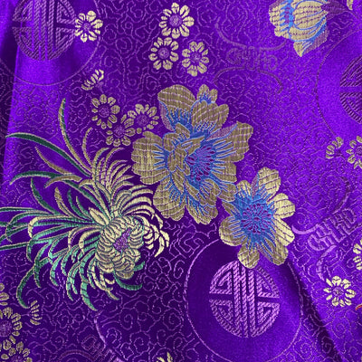 Kate PURPLE Floral Brocade Chinese Satin Fabric by the Yard