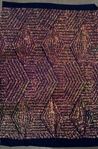 Thea RAINBOW Geometric Sequins Diamond & Stripes on Mesh Lace Fabric