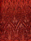 Alaina RED Curlicue Sequins on Mesh Lace Fabric by the Yard