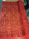 Phoebe RED Sequins on Mesh Lace Fabric