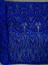 Alaina ROYAL BLUE Curlicue Sequins on Mesh Lace Fabric by the Yard