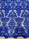 Vivian ROYAL BLUE Polyester Embroidery with Sequins on Mesh Lace Fabric for Gown, Wedding, Bridesmaid, Prom