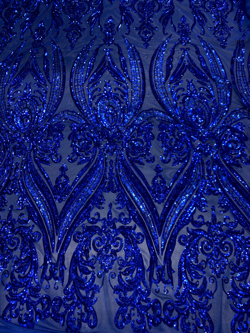 Alaina ROYAL BLUE Curlicue Sequins on Mesh Lace Fabric by the Yard