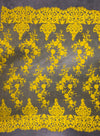 Teagan BRIGHT YELLOW Damask Design Embroidered on Mesh Lace Fabric