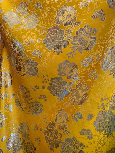 Juliet YELLOW Floral Brocade Chinese Satin Fabric by the Yard