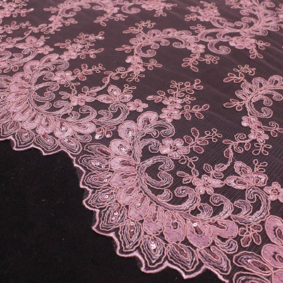 Melody PINK Polyester Floral Embroidery with Sequins on Mesh Lace Fabric by the Yard for Gown, Wedding, Bridesmaid, Prom - 10002