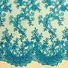Melody TURQUOISE Polyester Floral Embroidery with Sequins on Mesh Lace Fabric by the Yard for Gown, Wedding, Bridesmaid, Prom - 10002