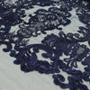 Vivian NAVY BLUE Polyester Embroidery with Sequins on Mesh Lace Fabric by the Yard for Gown, Wedding, Bridesmaid, Prom - 10003