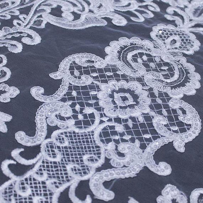 Vivian WHITE Polyester Embroidery with Sequins on Mesh Lace Fabric by the Yard for Gown, Wedding, Bridesmaid, Prom - 10003