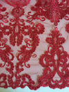 Vivian RED Polyester Embroidery with Sequins on Mesh Lace Fabric by the Yard for Gown, Wedding, Bridesmaid, Prom - 10003